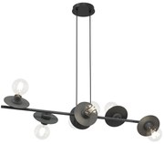 Lampadario 6 Luci Eos In Acciaio Nero Con Barra E Diffusori A Piatti