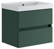 Mobile bagno sospeso con lavabo L 59.5 x H 50 x P 45.5 cm laccato opaco verde foresta 2 cassetti per vasca centrale Kora