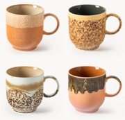 Set di 4 tazze fatte a mano con smalto reattivo 70's