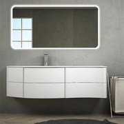 Mobile bagno sospeso Bianco opaco da 150 cm Mod. Rio con specchio led, lavabo a sinistra