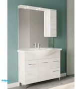 Mobile Bagno A Terra "Rubino" Da 105 Cm Composto Da Due Ante E Due Cassetti Lavabo E Specchio Con Pensile Finitura Rovere Bianco