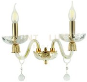 Applique roxanne 2 luci attacco e14 l.30cm h.22cm cristallo e oro