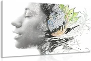 Quadro su tela – Donna con fiori dipinti