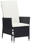 Sedia da giardino reclinabile con cuscino in polyrattan nero