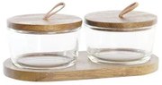 Set di 2 Barattoli DKD Home Decor 20,5 x 10,5 x 7 cm Cristallo Marrone Trasparente Acacia 240 ml