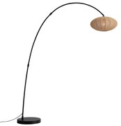 Lampada da terra ad arco Japandi nera con paralume marrone - Bida