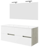 Mobile sottolavabo, lavabo e specchio EVA rovere grigio e bianco in mdf L 121 x H 51 x P 46 cm 2 vasche 4 cassetti