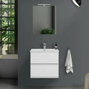 Mobile bagno sospeso 60 cm Duble bianco lucido con lavabo e specchio