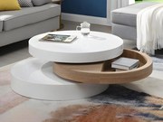 Tavolino girevole tondo in MDF Bianco e Rovere - JANITA