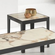 Tavolino quadrato 45x45 in metallo e piano ceramica effetto marmo Oro - ROSS