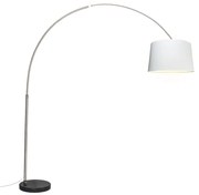 Lampada ad arco in acciaio con paralume in tessuto bianco 45 cm - XXL