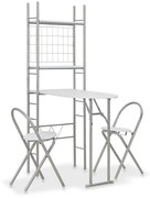 Set tavolo sedie pieghevoli con scaffale 3pz mdf acciaio bianco