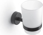 Kamalu - Bicchiere portaspazzolini a muro in acciaio inox nero opaco e vetro | Monde-N