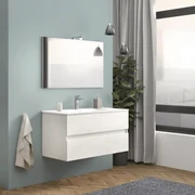 Mobile Bagno Sospeso 100 Cm Due Cassetti Specchio Con Illuminazione Led Savini Due "Easy" Rovere Bianco