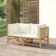 Divani angolari da giardino con cuscini bianco crema 2pz bambù