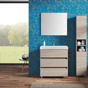 Mobile bagno da terra con lavabo L 80 x H 89 x P 46 cm olmo rousseau 3 cassetti per vasca centrale Kora