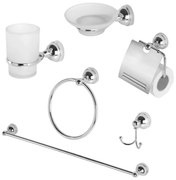 Set accessori bagno a muro 6 pezzi in acciaio cromato e vetro