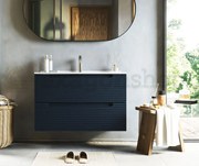 Mobile bagno blu notte 80x45 Mango due cassetti soft close con lavabo in ceramica lucida