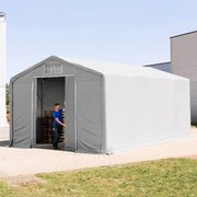 TOOLPORT 5x8 m tendostruttura, altezza 3,0m porta scorrevole, PVC 850, grigio, con statica (sottofondo in terra) - (93859)
