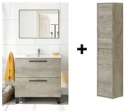 Mobile Bagno 80 Cm 2 Cassetti Con Lavabo In Ceramica Specchio E Colonna Athena Rovere Alaska