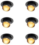 Set di 6 faretti da incasso moderni neri rotondi inclinabili - Installa