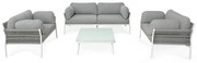 GALASSIA - salotto con struttura in alluminio bianco, rosso o antracite, rivestimento in corda in pvc