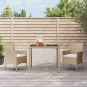 Set da pranzo da giardino 3 pz con cuscini beige in polyrattan