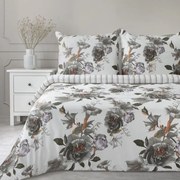 Lenzuola reversibili in cotone sateen - bianco con fiori grigi 3 parti: 1pc 160x200 + 2pc 70x80