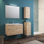 Mobile bagno sospeso 82 cm Quercia Naturale con specchio e lavabo - GRACE2