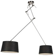 Lampada a sospensione in acciaio con paralumi in lino neri 35 cm 2 luci - Blitz
