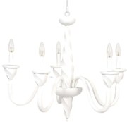 Lampadario In Legno Classico Bianco Opaco 5 Luci Coromorano