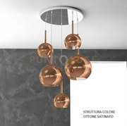 Sosp. ottone sat. tonda 5 luci vetri (1 grande+1 medio+3 piccolo) t...