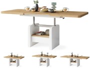 LEXUS Rovere Craft Gold/Bianco Opaco - MODERNO TAVOLINO TRASFORMABILE SALVASPAZIO ALLUNGABILE E ALZABILE TAVOLO