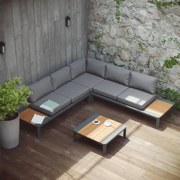 Salotto da giardino angolare  Bali NATERIAL marrone con cuscini in poliestere grigio per 5 persone