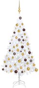 Albero di Natale Artificiale Preilluminato con Palline, Albero di Natale Preilluminato con Palline Bianco 120 cm PVC III