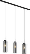 Sistema a binario moderno nero con 3 lampade a sospensione in vetro fumé monofase - Iconic Laura