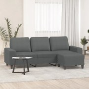 Divano A 3 Posti Con Poggiapiedi Grigio Scuro 180cm İn Tessuto /