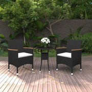 Set da pranzo per giardino 3 pz in polyrattan nero