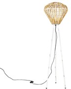 Lampada da terra rustica treppiede bambù con bianco - Canna Diamond