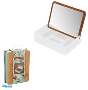 Organizer Porta Cosmetici "Smack"In Plastica Con Coperchio In Bamboo e Specchio Incluso Bianco