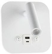 Spot da parete LED con porta USB, 8W, 230V, 3000K, bianco
