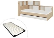 Letto con vani e cassetto 90 x 200 cm Naturale e Bianco + Rete ARMAND