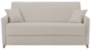 Divano letto 3 posti in tessuto beige e legno chiaro con materasso 18 cm SKANDY