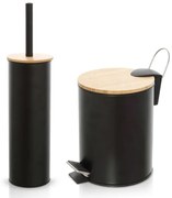 Set accessori bagno scopino e pattumiera nero in acciaio e bambù Haiti