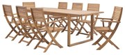 Set tavolo e sedie NATERIAL in acacia beige per 8 persone