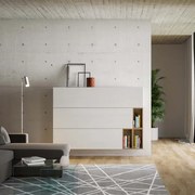 Parete soggiorno ribalta Isoka A19 L.174 P.39,5 Bianco e Quercia