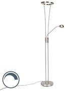 Lampada da terra moderna in acciaio e vetro con braccio di lettura incl. LED - Divine