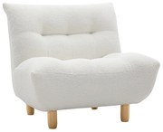 Poltrona scandinava in tessuto effetto lana bouclé bianco e legno chiaro YUMI