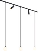 Sistema di illuminazione a binario moderno nero con 2 faretti e 3 luci a sospensione monofase - Slimline Uzzy Eira