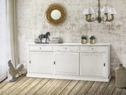 Credenza in legno di pioppo bianco con 3 porte e 3 cassetti